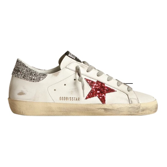 Golden Goose GGDB Superstar Red Glitter Star Silver Sneakers Sz 38 US 8 Women’s - Picture 2 of 16